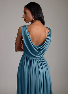 Azazie Novi Bridesmaid Dresses Bermuda A-Line with Pockets Stretch Satin Dress image4