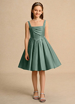 Azazie Jello Flower Girl Dresses Eucalyptus Ball-Gown Pleated Matte Satin Dress image1