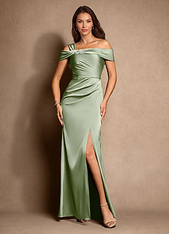 Azazie Altonia Mother of the Bride Dresses Dusty Sage Mermaid Off the Shoulder Stretch Satin Dress image4