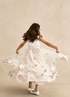 Azazie Vi Flower Girl Dresses White Alabaster A-Line Sleeveless Tulle Dress image3