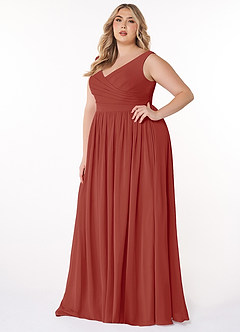 Azazie Keyla Bridesmaid Dresses Terracotta A-Line V-Neck Pleated Chiffon Dress image8