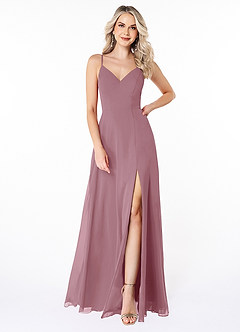Azazie Lena Bridesmaid Dresses Vintage Mauve A-Line Lace Chiffon Dress image1