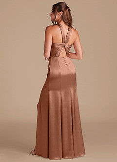 Azazie Rue Abiti da Damigella Abito Sirena in Raso Metallizzato Plissettato Bronzo image7