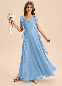Azazie Carmin Junior Powder Blue A-Line Ruched Chiffon Dress image4