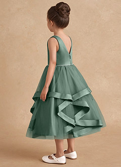 Azazie Posy Blumenmädchenkleider A-Linie Mit Perlen Tüll Kleid Eukalyptus image2