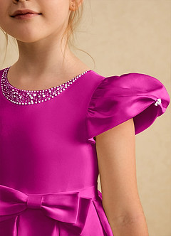 Azazie Pearl Abiti da Ragazza di Fiori Abito Principessa in Raso Opaco Plissettato Fucsia image6