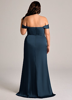 Azazie Johana Brudtärnklänningar Klänning av Sjöjungfru i Stretch Satin Off the shoulder Mörk Marinblå Konvertibel image6
