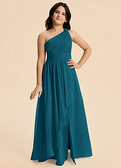 Azazie Skye Junior A-Linie Plissee Chiffon Kleid Tintenblau image4