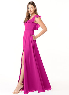 Azazie Jinny Brautjungfernkleider A-Linie Quadratischer Ausschnitt Gerüscht Chiffon Kleid Fuchsia image6