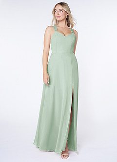 Azazie Jane Bridesmaid Dresses Agave A-Line V-Neck Pleated Chiffon Dress image3