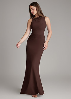 Azazie Charice Bridesmaid Dresses Ganache Sheath Pleated Chiffon Dress image3