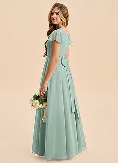 Azazie Cady Junior Abito A-Line in Chiffon Plissettato Agave image6