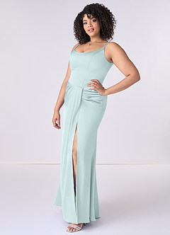 Barbie ♥ Azazie Final Sale Barbie Pink Mermaid Pleated Stretch Satin Dress image3