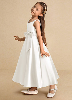 Azazie Lindy Flower Girl Dresses Ivory A-Line Pleated Matte Satin Dress image8