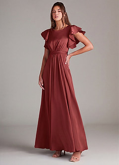 Azazie Daphne Modest Bridesmaid Dresses A-Line Ruched Stretch Satin Floor-Length Dress image4