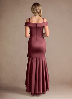Azazie Billings Moeder van de bruid jurken Zeemeermin Jurk van Stretch Satijn Off the Shoulder Merlot image8