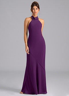 Azazie Velli Bridesmaid Dresses Grape Mermaid Bow Chiffon Dress image6