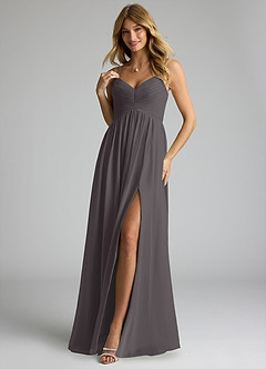 Azazie Alia Bridesmaid Dresses Steel Grey A-Line Pleated Chiffon Dress image3