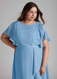 Azazie Aaliyah Bescheiden Bruidsmeisjekleding A-Lijn Bocht Gevouwen Chiffon Vloerlengte Jurk image11