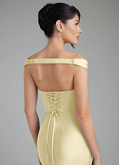 Azazie Stella Robes de demoiselle d'honneur Robe Fourreau Convertible en Satin extensible Corset Sorbet Citron image9