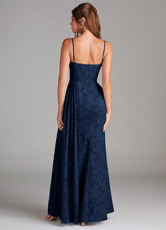Azazie Denisa Bridesmaid Dresses Dark Navy Sheath Pleated Floral Burnout Dress image2