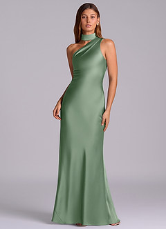 Azazie Seona Bridesmaid Dresses Matcha Mermaid One Shoulder Stretch Satin Dress image1