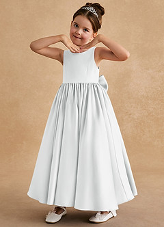 Azazie Bettie Flower Girl Dresses Diamond White A-Line Bow Matte Satin Dress image2