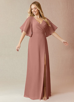 Azazie Cierra Bridesmaid Dresses Cedar Rose A-Line V-Neck Chiffon Dress image1