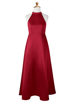 Azazie Laurel Junior Robe Trapèze en Mat Satiné Écarlate image6