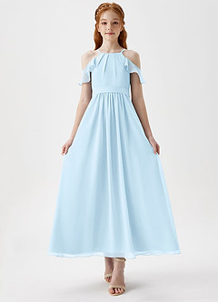 Azazie Chaya Junior Sky Blue A-Line Off the Shoulder Chiffon Dress image4