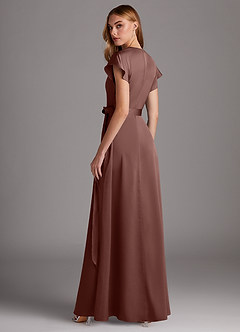 Azazie Nico Bridesmaid Dresses Espresso A-Line V-Neck Stretch Satin Dress image5