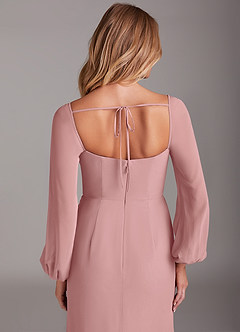 Azazie Charissa Bridesmaid Dresses Dusty Rose Sheath Long Sleeve Chiffon Dress image2