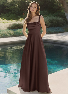 Azazie Shaude Bridesmaid Dresses Ganache A-Line Pleated Stretch Satin Dress image4