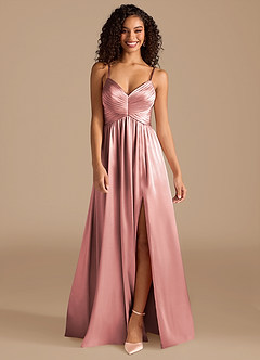 Azazie Alia Bridesmaid Dresses Dusty Rose A-Line Pleated Metallic Satin Dress image8
