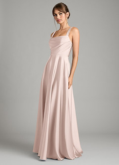 Azazie Shaude Bridesmaid Dresses Blushing Pink A-Line Pleated Stretch Satin Dress image5