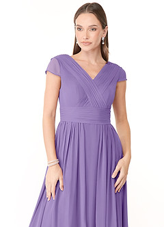 Azazie Organa Vestidos de damas de honor Vestido de Tahití de Gasa de Corte en A con Plisado image5