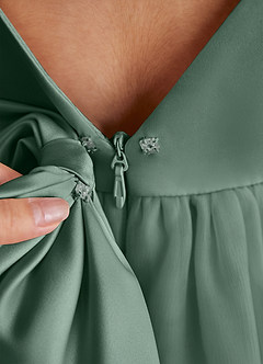 Azazie Twinkle Toes vestidos de niña de las flores Vestido de Eucalipto de Tul de Corte En A con Lazo image6