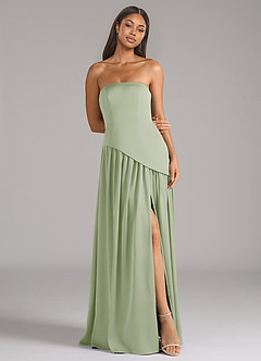 Azazie Adeline Robes de demoiselle d'honneur Robe Trapèze Convertible en Satin extensible Sans bretelle Vert Sauge image3