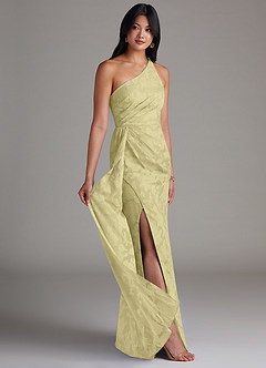 Azazie Mika Brautjungfernkleider Etui One-Shoulder Blumen-Burnout Kleid Zitronensorbet image2