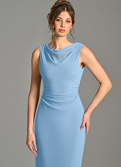 Azazie Kieryn Bridesmaid Dresses Powder Blue Mermaid Pleated Chiffon Dress image6