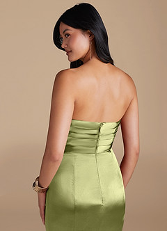 Azazie Yola Bridesmaid Dresses Pistachio Sheath Pleated Metallic Satin Dress image3