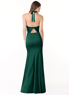 Azazie Emeria Bridesmaid Dresses Emerald Mermaid Pleated Stretch Satin Dress image2