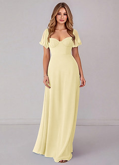 Azazie Fatima Bridesmaid Dresses Lemon Sorbet A-Line with Pockets Chiffon Dress image3