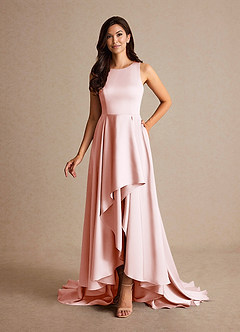 Azazie Niles Mother of the Bride Dresses Blushing Pink A-Line Trains Stretch Satin Dress image8