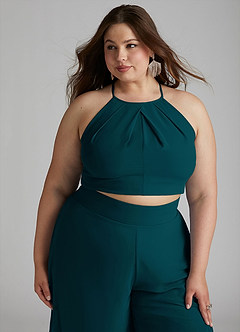 Azazie Kenzi Abiti da Damigella Tuta in Chiffon Plissettato Pino image11