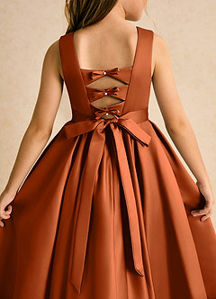 Azazie Junebuj vestidos de niña de las flores Vestido de Naranja Quemada de Satin Mate de Princesa con Plisado image7