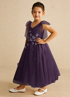 Azazie Minia Jurken voor bloemenmeisjes A-Lijn Jurk van Mat Satijn Boog Pruim image5