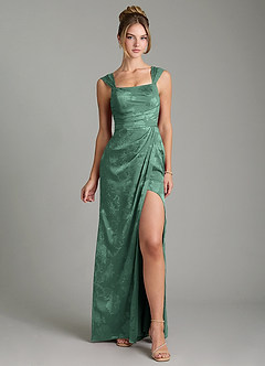 Azazie Kaelis Bridesmaid Dresses Eucalyptus Mermaid Pleated Floral Jacquard Burnout Dress image1
