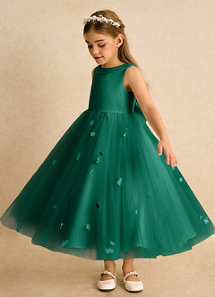 Azazie Angel Flower Girl Dresses Emerald Ball-Gown Bow Tulle Dress image4