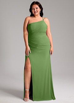 Azazie Eren Vestidos de damas de honor Vestido de Albahaca de Gasa de Corte Recto con Hombro unilateral image10